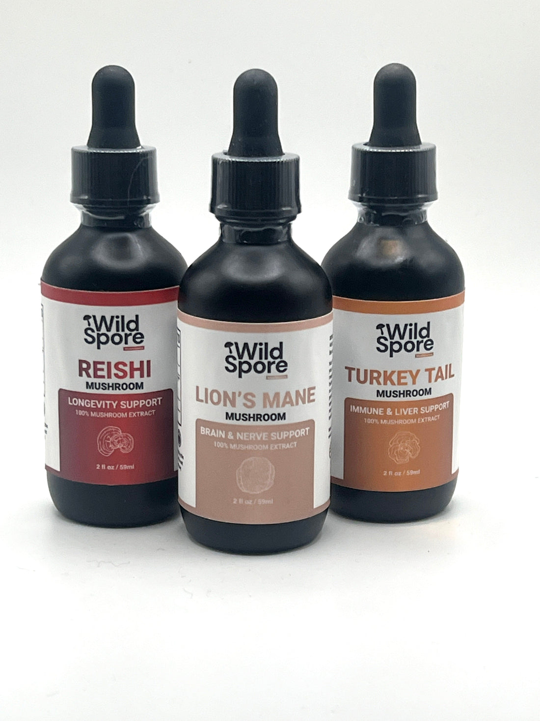 three medicinal mushroom tinctures