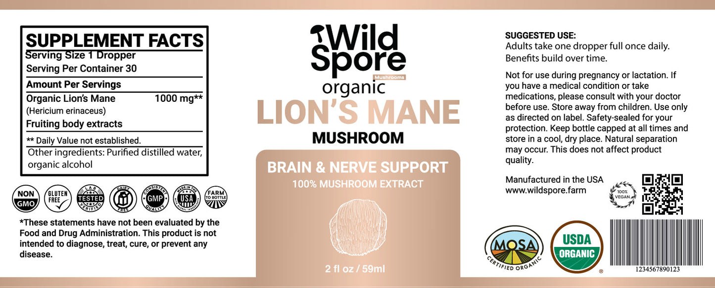 Organic Lions Mane Mushroom Tincture