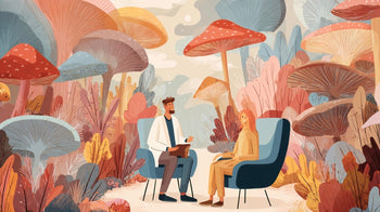 A calm and professional therapy session, symbolizing the safe, supervised use of psilocybin after rescheduling.