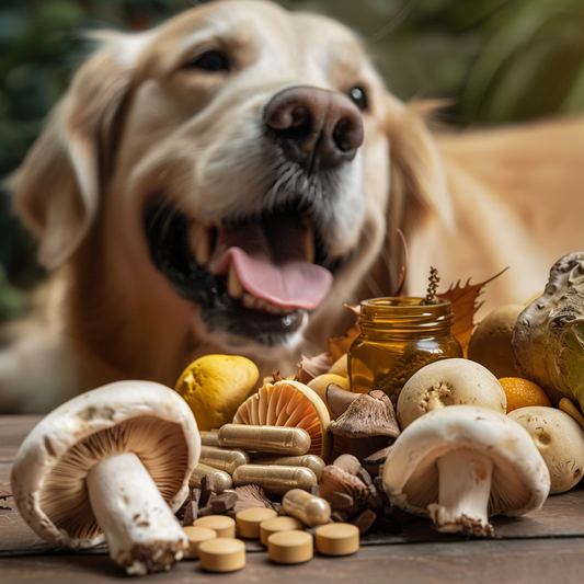 dog with mushrooms