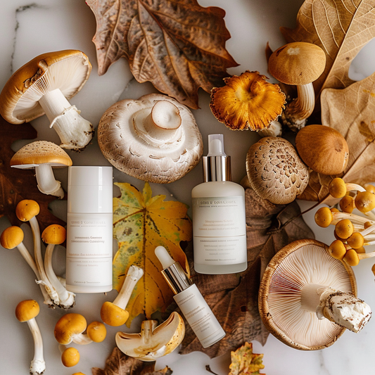 mushrooms and bottles
