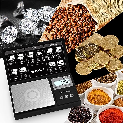MAXUS Precision Pocket Scale 200g x 0.01g, Digital Gram Scale Small Food/Jewelry Scale Ounces/Grains Scale with Backlit LCD, Great for Travel