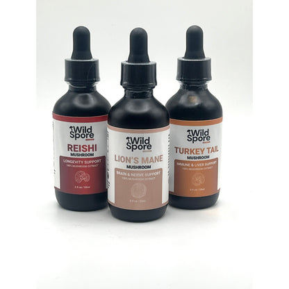 Top 3 Bundle Tinctures - organic lions mane, turkey tail, and reishi